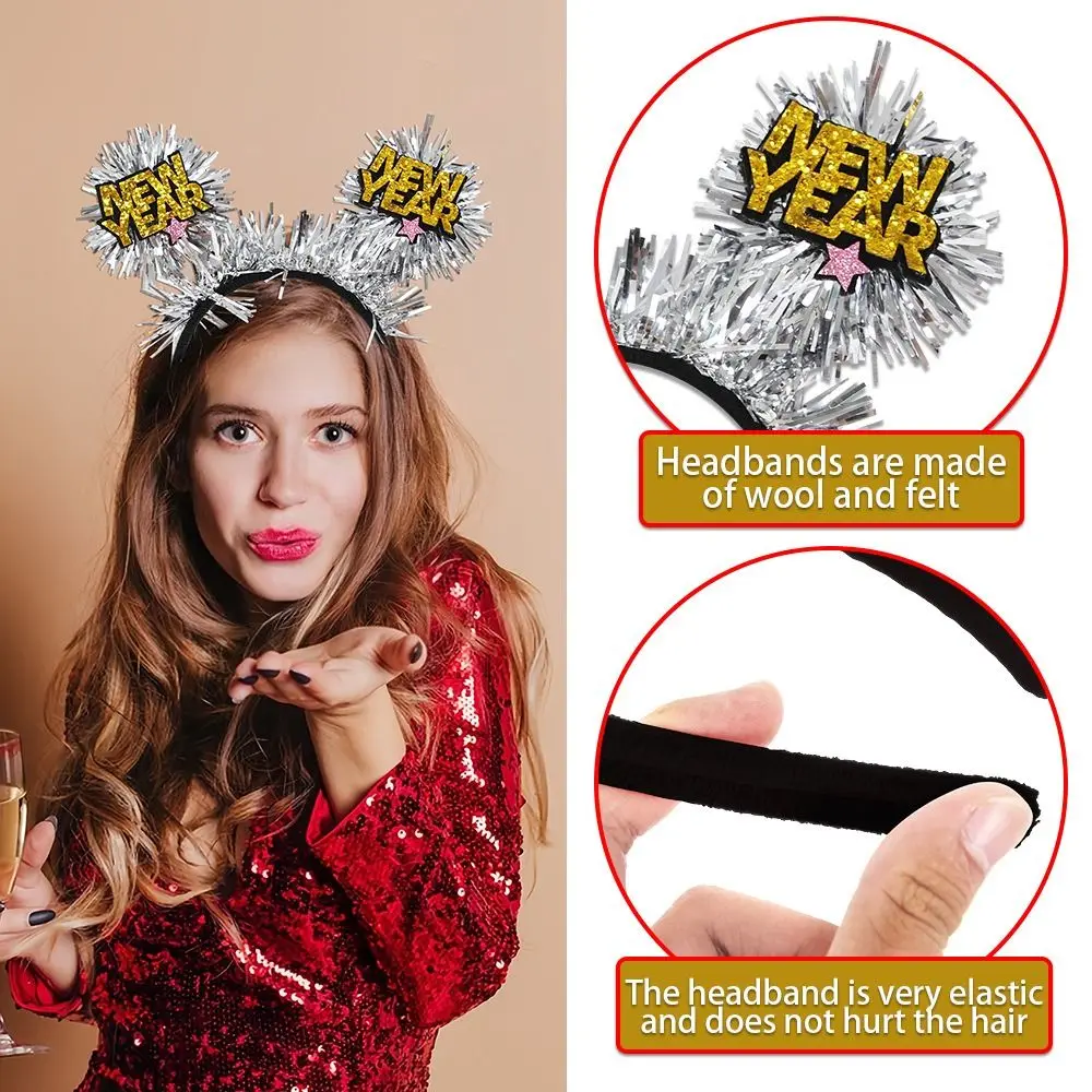 Black Gold 2025 New Year Headbands Cute Reindeer Christmas Hair Hoop Non-slip Wear-resistant Cosplay Headbands