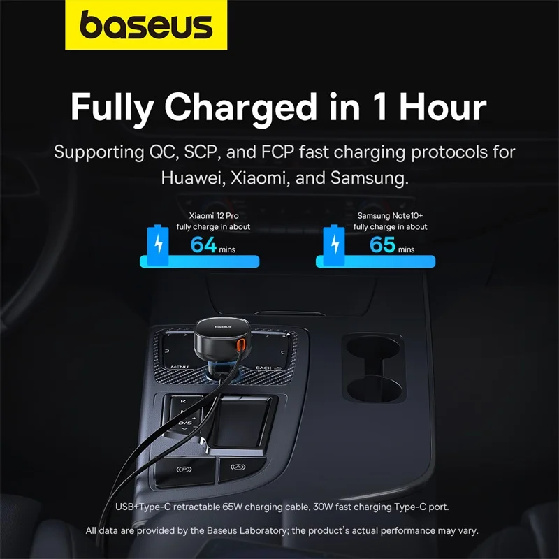 Baseus Car Charger 55W PD QC Fast Charge Retractable Cable For iPhone 12 13 14 Pro Max USB Type C Cable For Samsung S23 Xiaomi