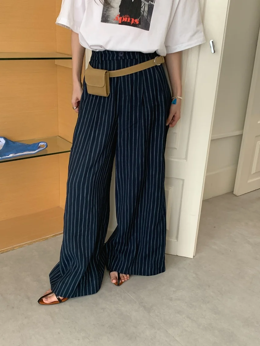 Alien Kitty-pantalones de pierna ancha informales a rayas para mujer, Vaqueros holgados para fregar, pantalones vaqueros elegantes que combinan con todo, ropa de calle de cintura alta para uso diario