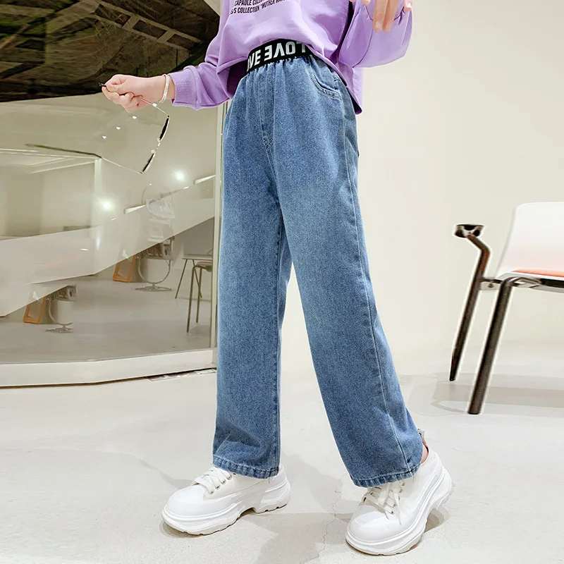 Spring Autumn Teen Girls Denim Pants Children Trousers 2024 New Fashion Letter Girls Jeans 5 6 8 10 12 13 14 Years Kids Clothes