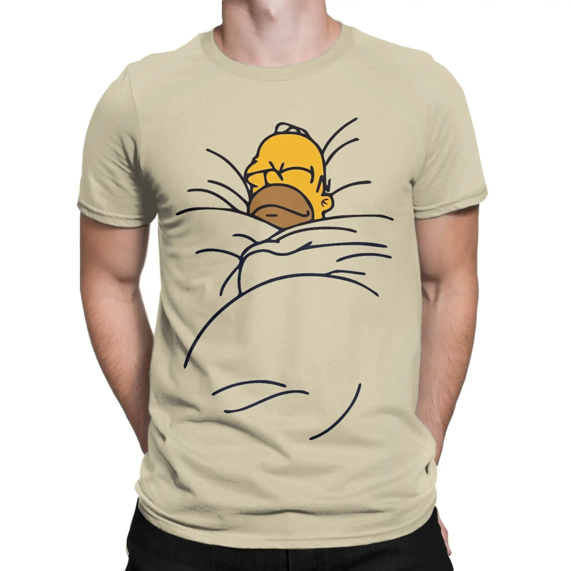 Homer tucked in sleeping Simpson T Shirts for Men Pure Cotton Fashion T-Shirts Round Collar Tee Shirt Clothes Gift Idea