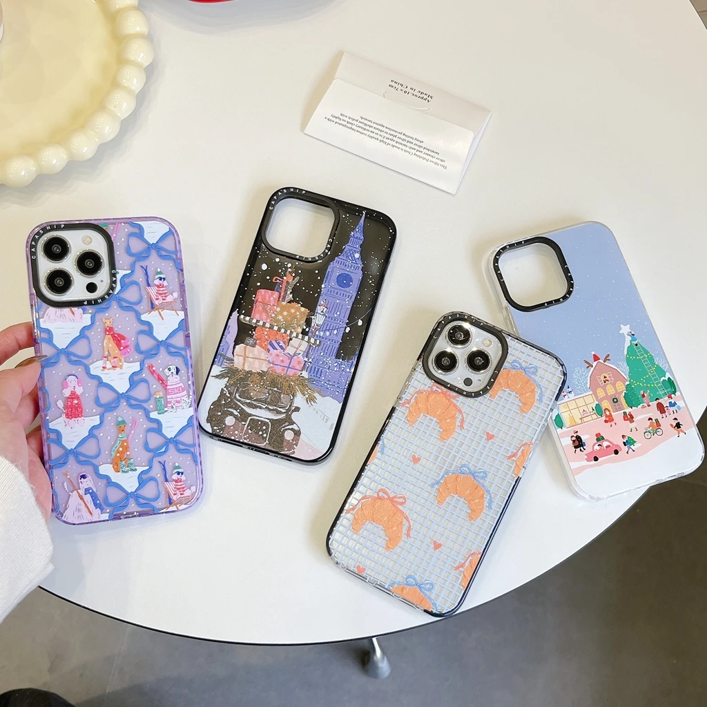 Karikatür Kış Kar Manzarası Noel Serisi Telefon Kılıfı iPhone 16 15 14 13 12 11 Pro Max 7 8 Artı Mini Xs max XR X