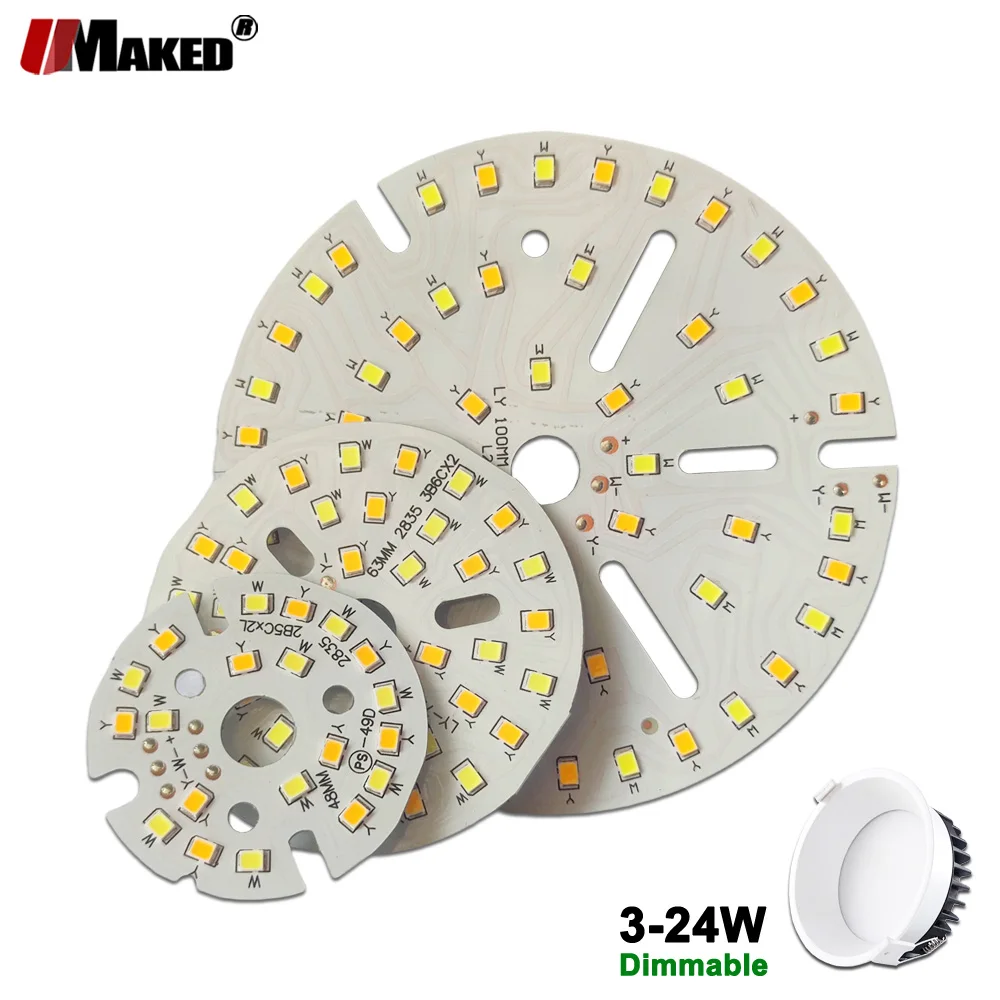 

5/10Pcs LED PCB Dimmable Aluminum Plate 3W 5W 7W 9W 12W 18W Lighting Heatsink SMD2835 Light Source For 3Colors Downlight DIY