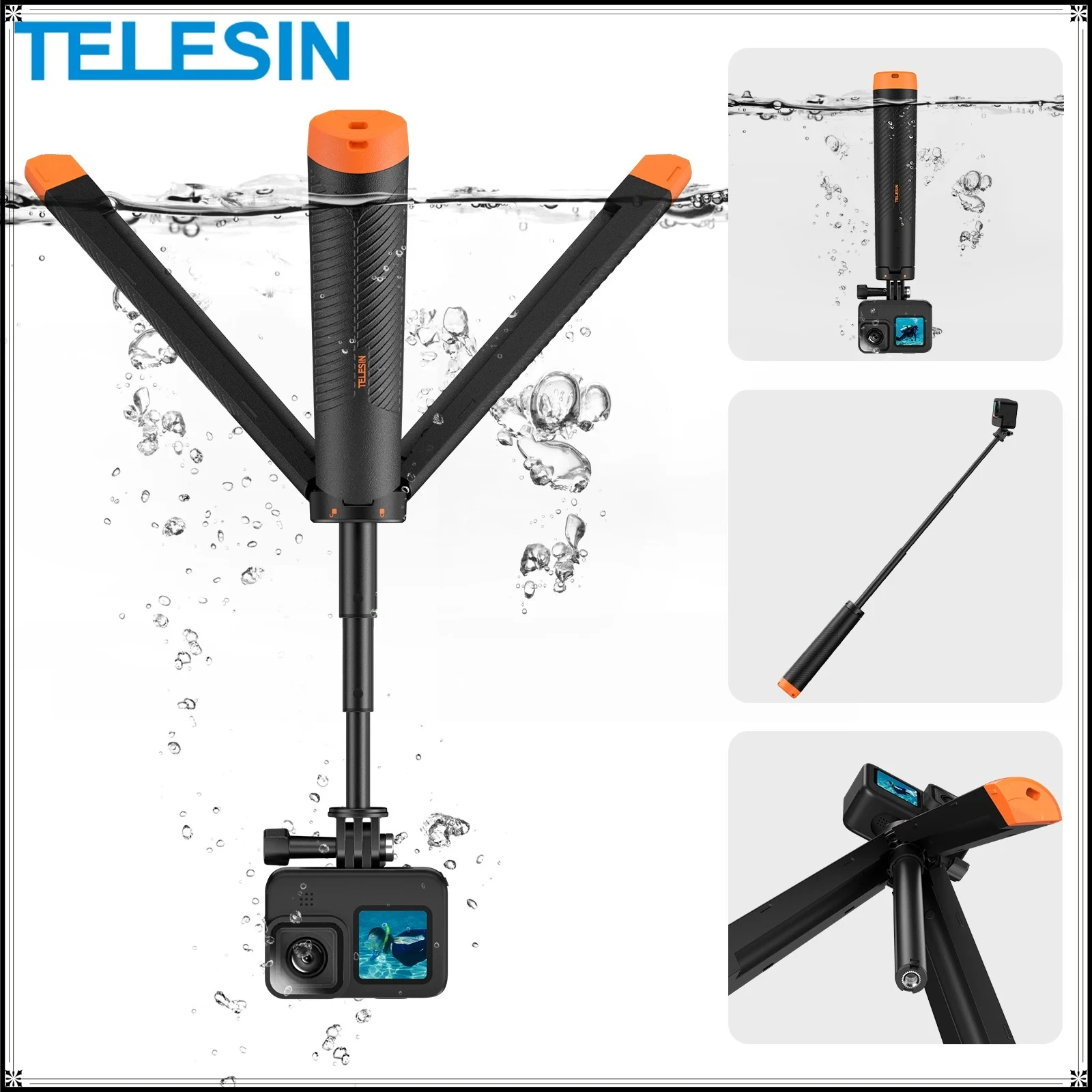 

TELESIN Underwater Buoyancy Bar Diving Extendable Selfie Stick Tripod For Gopro 13 12 11 10 Insta360 X5 Acepro DJI Action 6 5pro