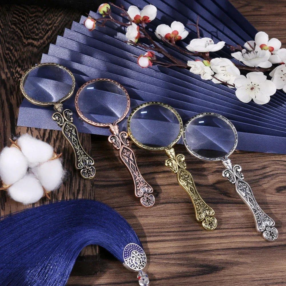 1pc Portable Handheld Magnifying Mirror Vintage Style Glass Lens Reading Lens Copper/Gold/Silver/Bronze 14.3cmx1.5cm