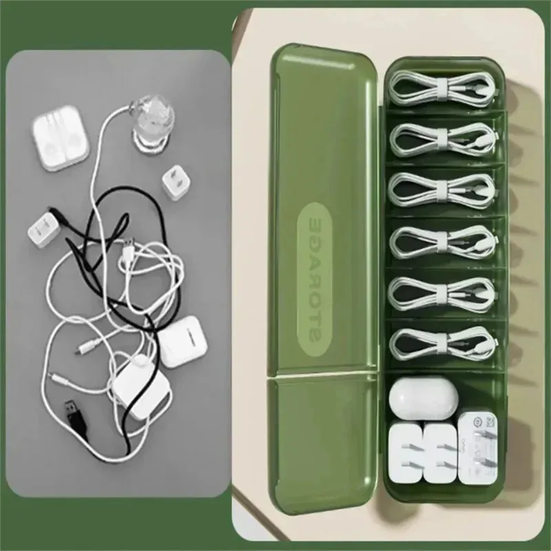 New Cable Storage Box Organizer Charger Cord Storage Box Data Earphone Large Capacity Thickened Compartment Storage Box with Lid image 4