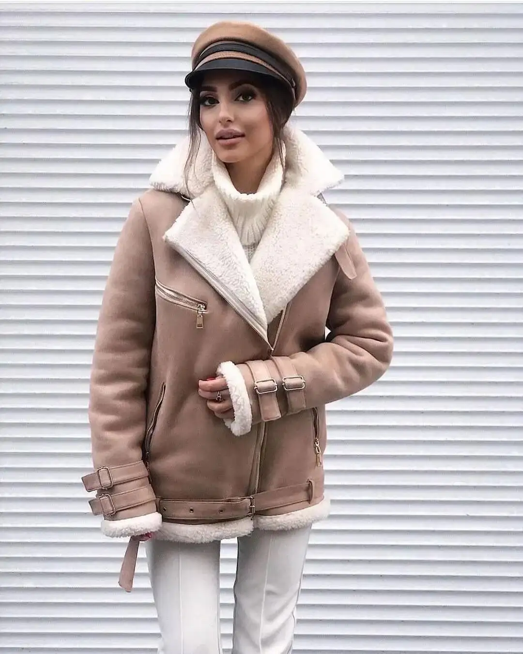 Autumn And Winter New Suede Lapel Zipper Cardigan Fashion Women's Long Sleeve Solid Color Coat Women