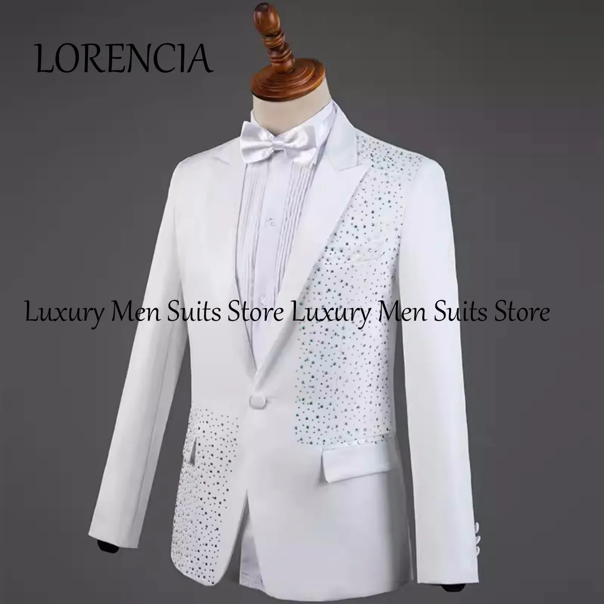 Customized Formal Stunning Beaded Crystals Men Suits Glitter Shawl Lapel Groom Wedding Tuxedos 2 Pieces Sets Male Prom Blazers