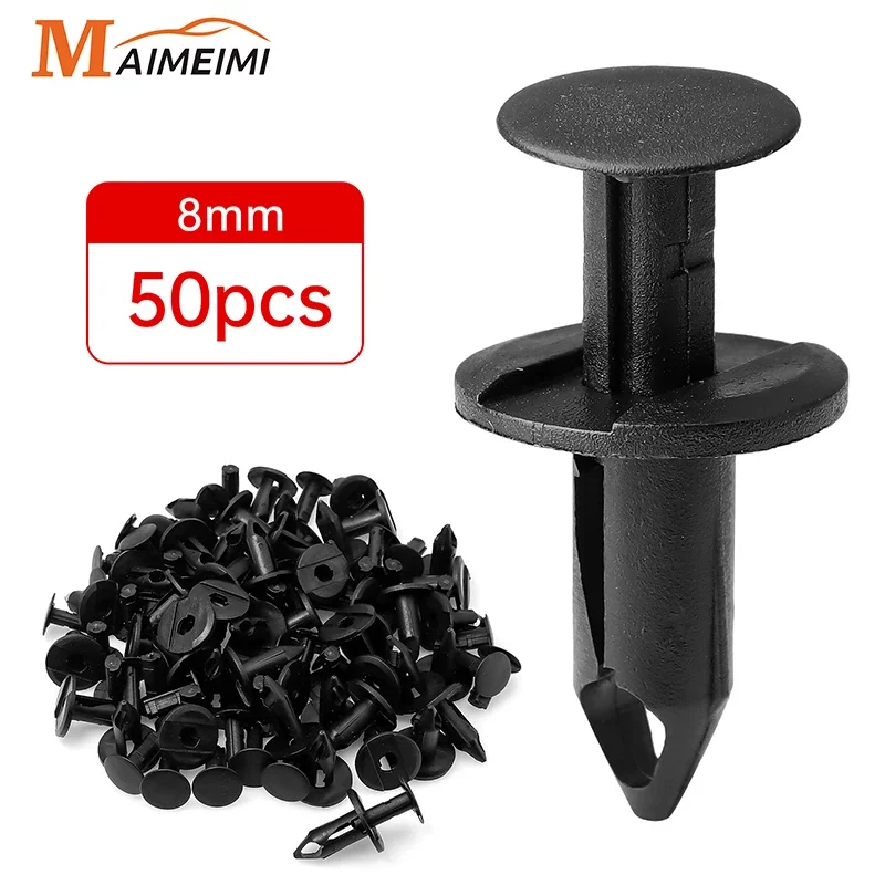 50pcs 8mm Auto Fasteners Rivets Clips Car Bumper Door Panel Fender Liner Clips Retainer Plastic Auto Fasteners Rivets Screw