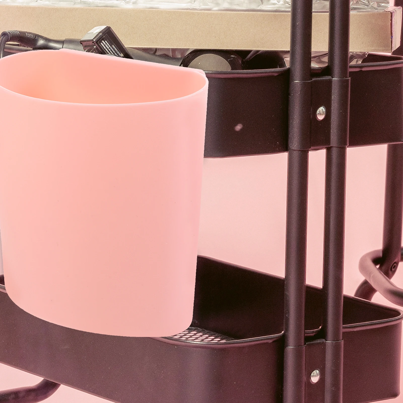 

6pcs Black Hanging Cup Holder Rolling Cart Storage Sundries Organizer Beauty Salon Accessories Portable Container