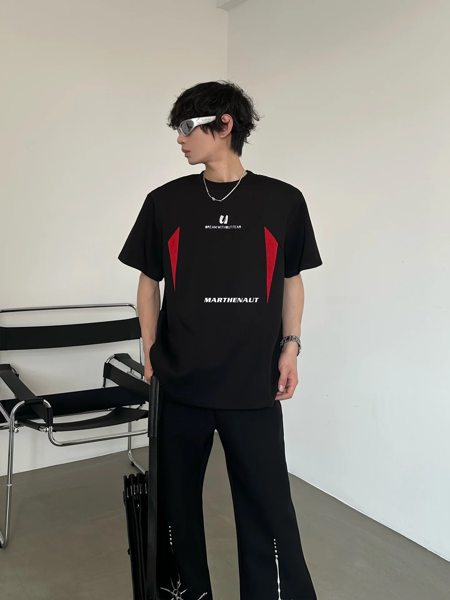 Lightweight Embroidered Letter T-Shirt Short Sleeve Casual Trendy Men's High-End Feeling Color Block Design Breathable Summer...
