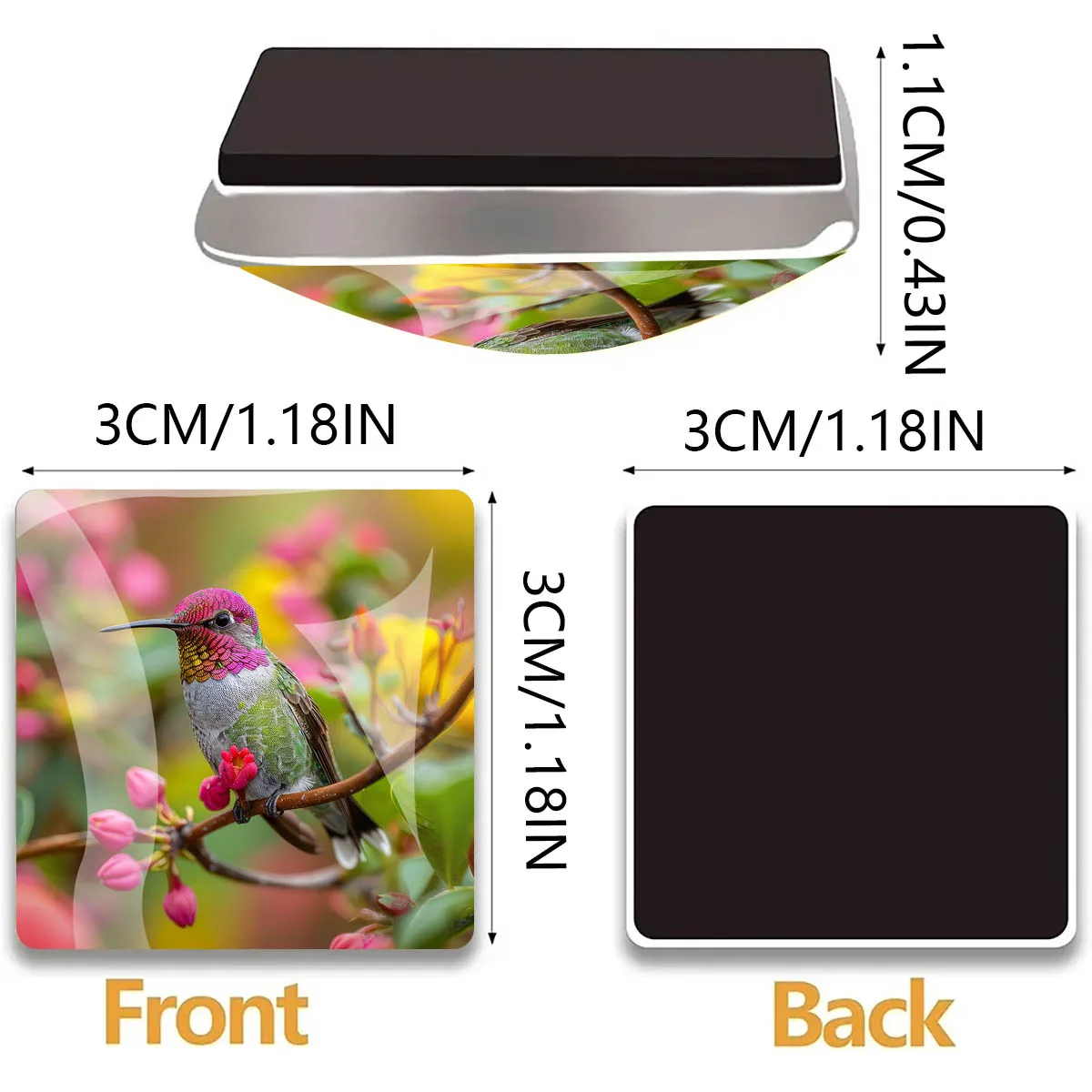 1PC 30MM Beautiful Hummingbird Pattern Square Refrigerator Sticker Animal Lover Home Decorations Party Gifts Birthday Gift