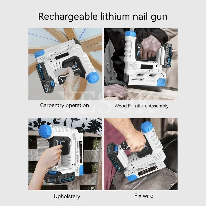 Electric Nailer Rechargeable Nail Gun Tools Stapler For Frame Staples Woodworking DIY Power Tool Electric Shoot Nailer 2.0/6.0AH