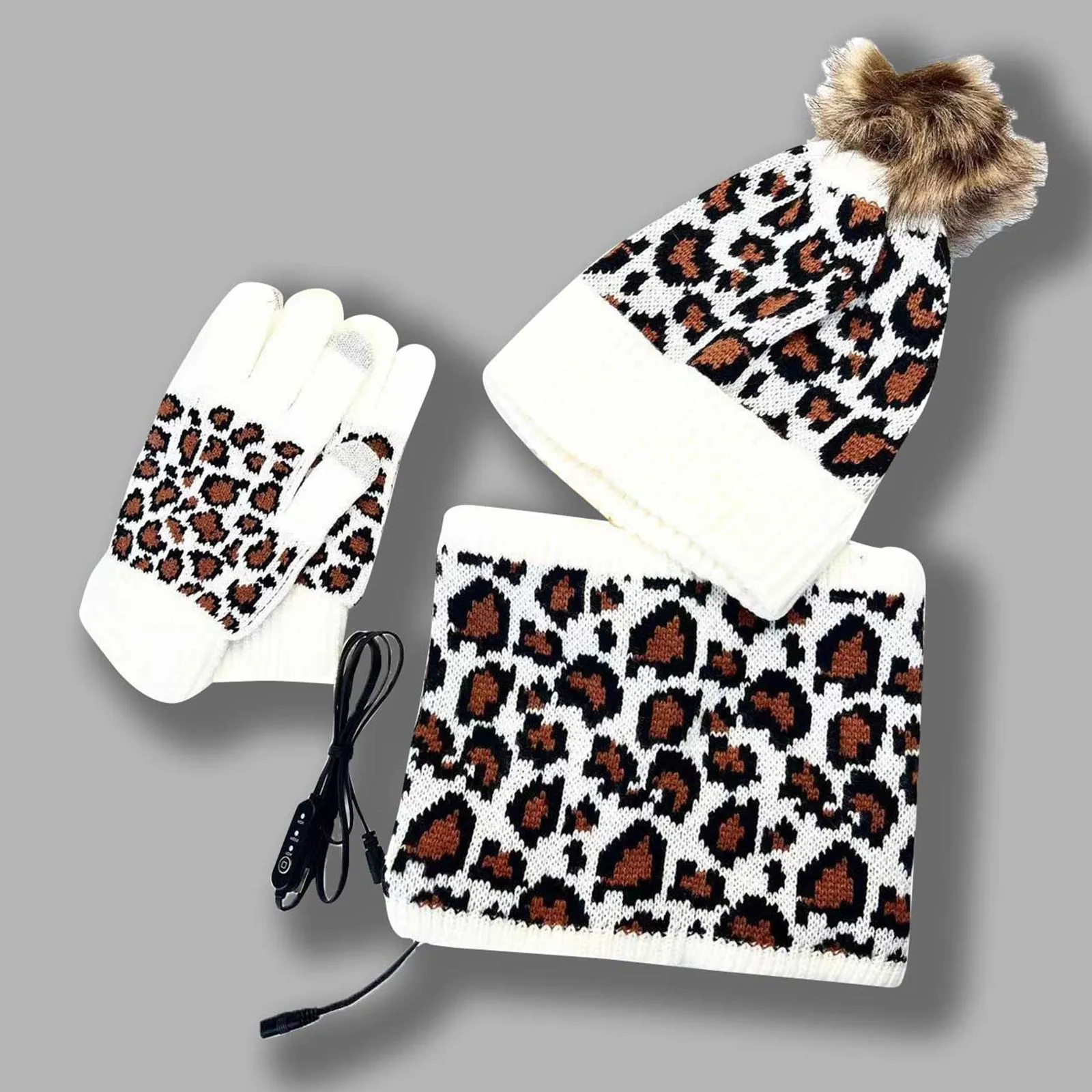 Winter Hats Scarf With Gloves Cute Leopard Print Knit Warm Scarf Gloves Warm Cozy Winter Gifts Neck Scarves For Women 2024