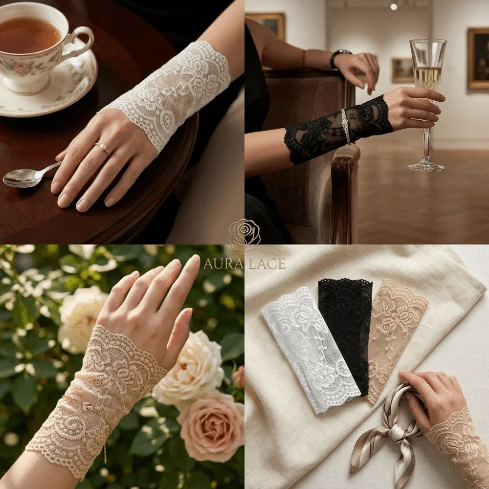 

Embroidered Lace Detachable Fake Sleeves Hollow Out Elastic Lace Fake Sleeves Cuff Mesh Sun Protection Wrist Cuffs Cosplay Party