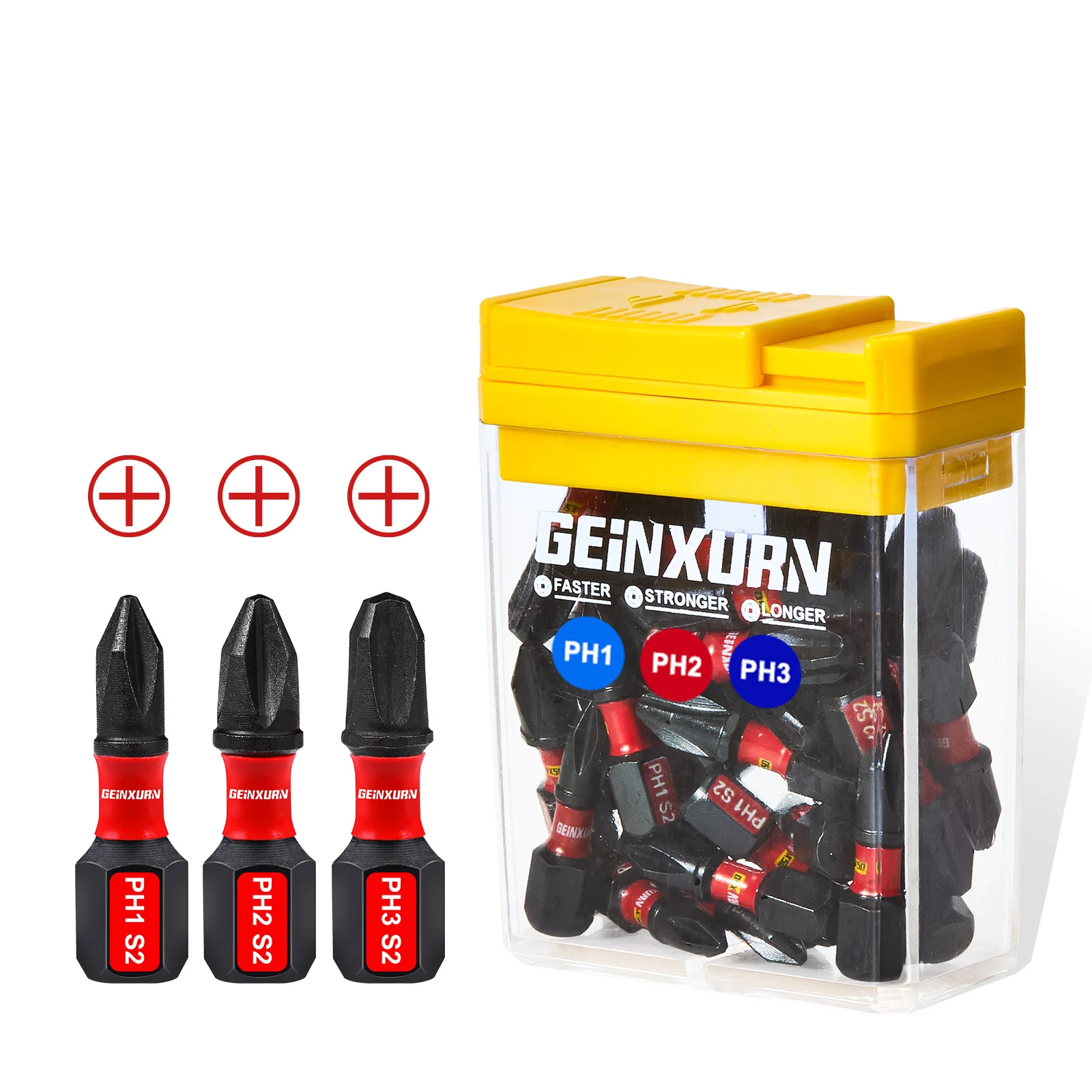 

Geinxurn 30 PCS 1'' Impact Phillips Screwdriver Bits Set, S2 Steel Multi Driver Bits with Storage Colorful Box（Yellow）