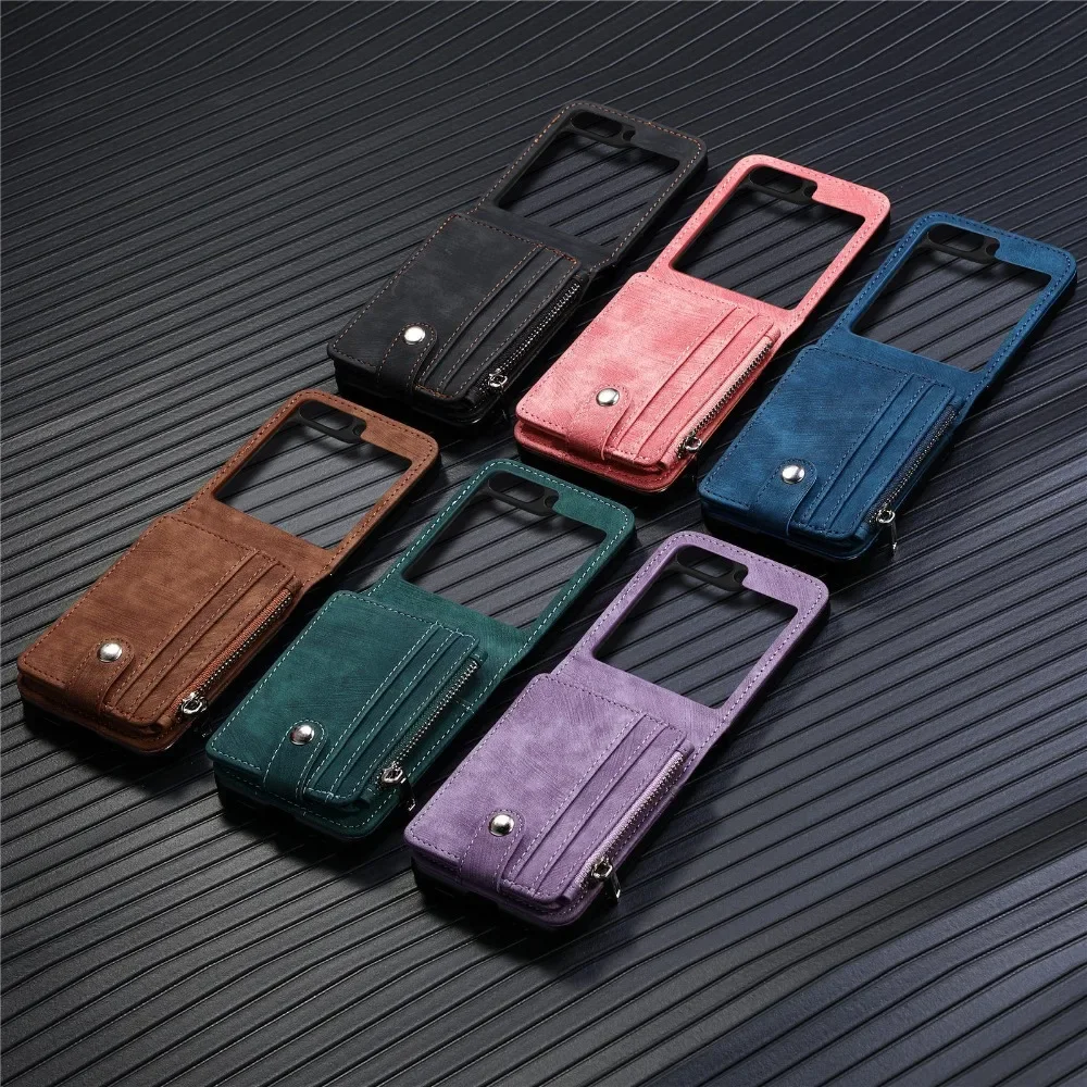 Galaxy Z Flip 6 Wallet Phone Case with Removable Card Holder for Samsung Z Flip 5 4 3 Flip5 Flip4 Flip3 5G Faux Leather Cover