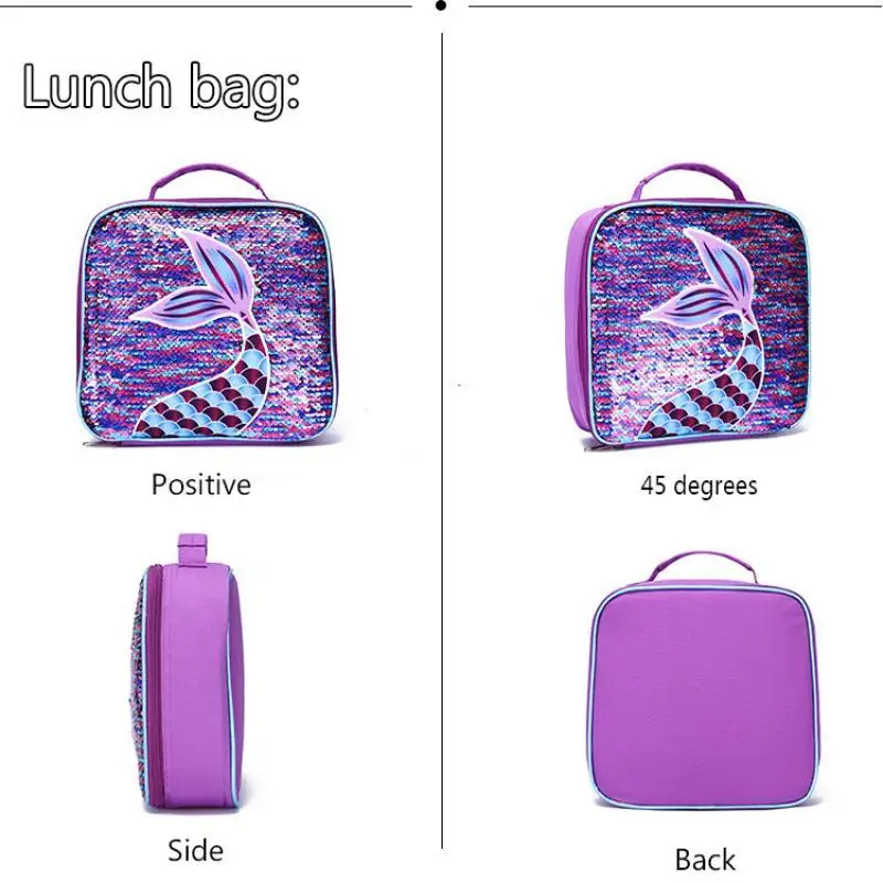 3 pcs/set Bonito Dos Desenhos Animados Sereia Escola Sacos Para Meninas Estudante Mochila Crianças Sacos De Escola Com Lunch Bag Lápis Caso