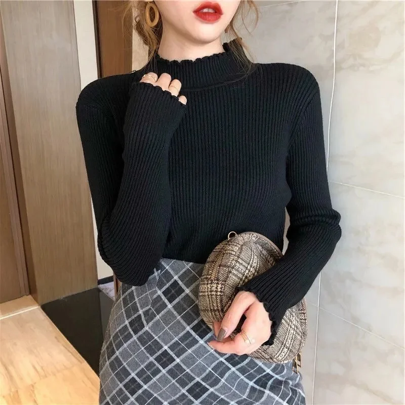 

Autumn Winter Women's Sweater Pullover 2023 Basic Turtleneck Oversize Jumper Vintage Knitted Sweaters for Women Sweaters