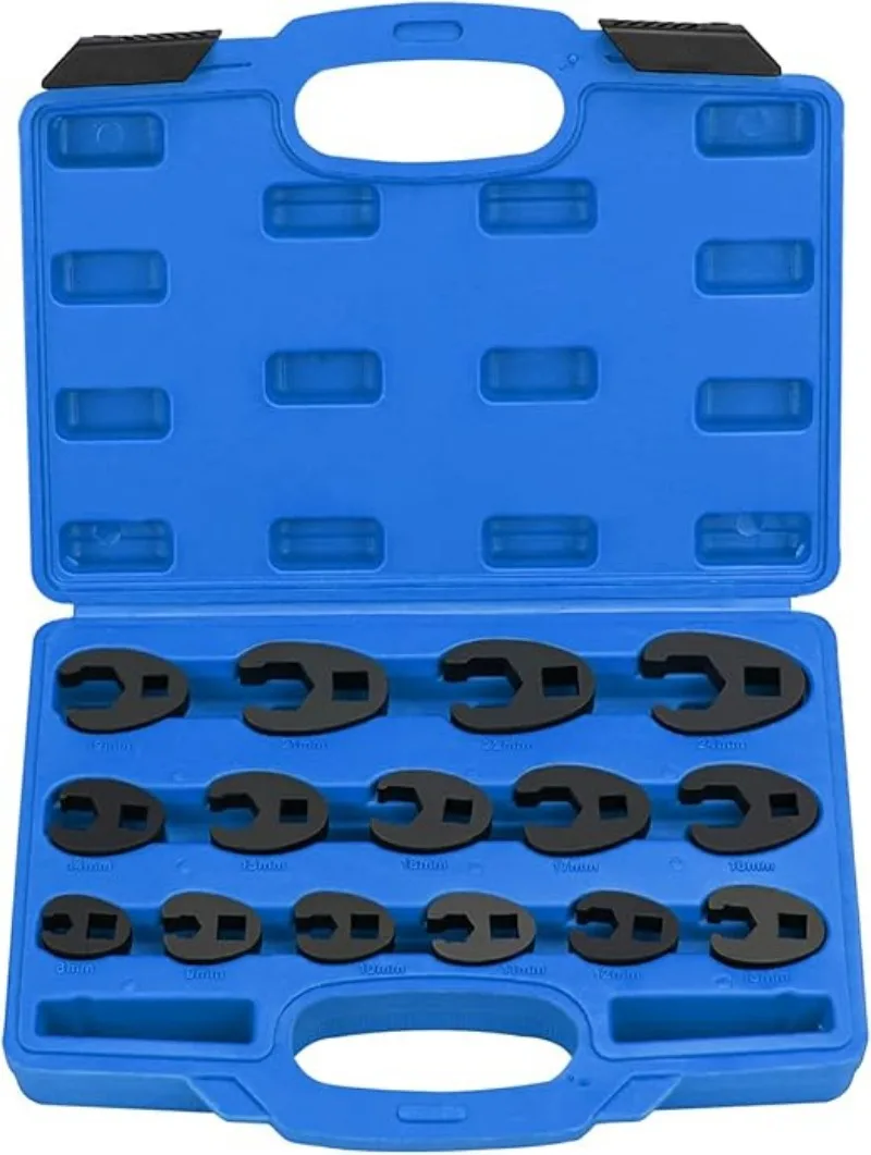 

15Pcs Crowfoot Wrench Set for 8-24mm Trumpet Nuts, Suitable for 3/8" and 1/2" Drive Ratchet Extensioners, for Nut Removal