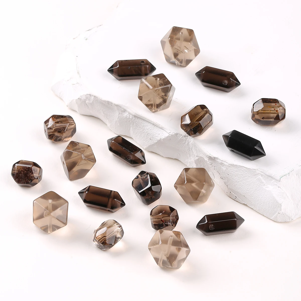 1 Pc Natural Stone Smoky Quartz Double Pointed Hexagonal Pendant Beads for Jewelry Making DIY Necklace Bracelet Accessory
