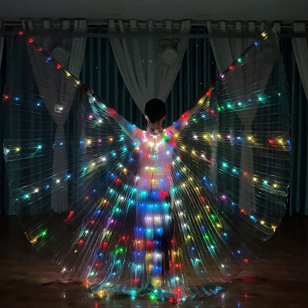 Automatic Twinkle LED Wings Belly Dance Color Butterfly Wing with Sticks, Glowing Light Costume, Party Show Dancewear, Adult