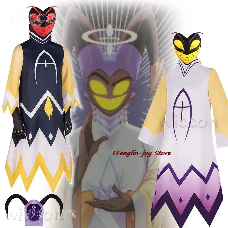 

Карнавальные костюмы для взрослых, отель, аниме Хасцин Адам, маска для косплея, костюм, черная, желтая шляпа, халат, костюм