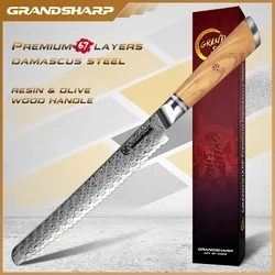 Professional 8 inch Baking Knives Damascus Stainless Steel Serrated Bread Knife Cake Loaf Slicing Bakery Tools Grandsharp
