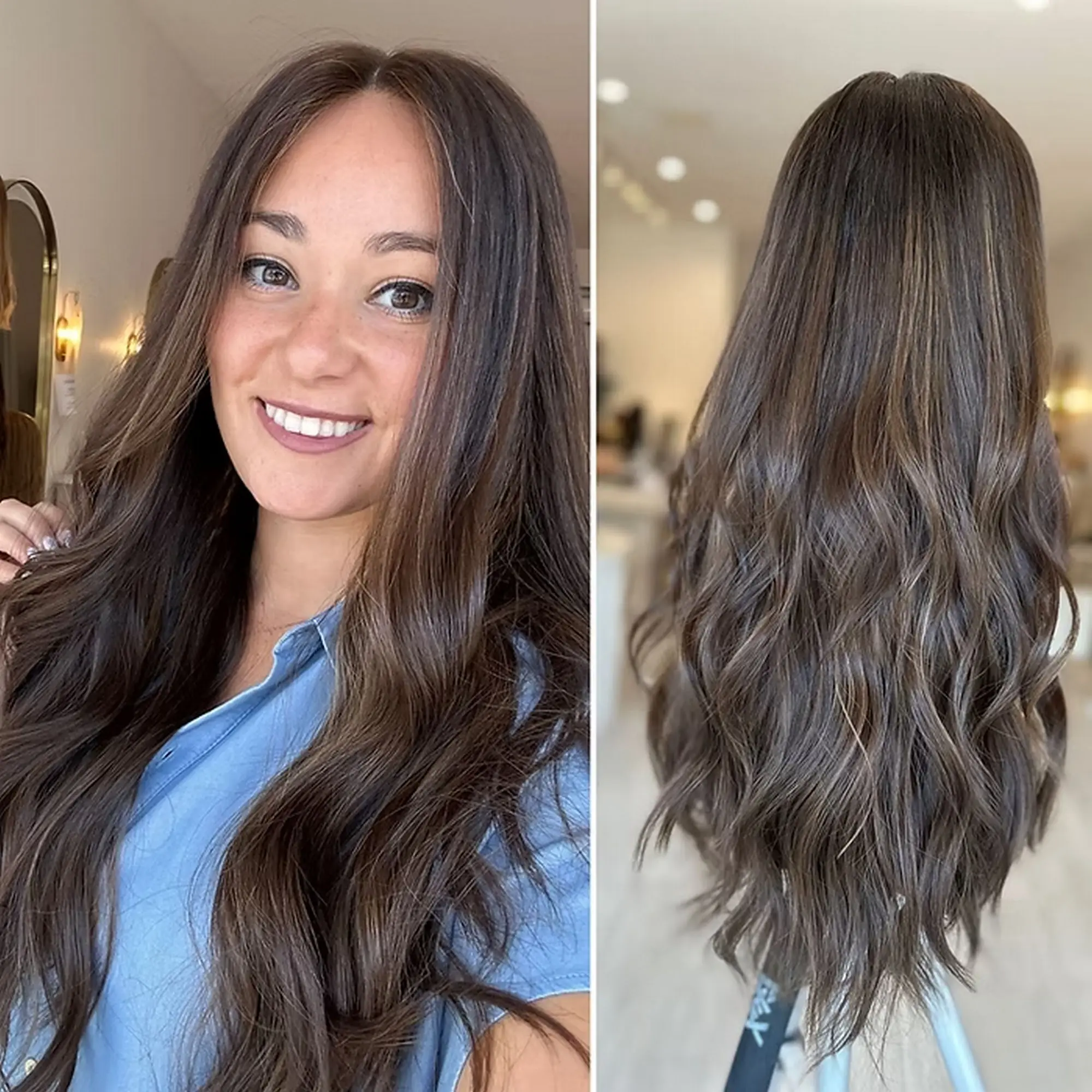 

26 Inches Ombre Dark Chestnut Brown Synthetic Wigs Luxury 13*4 HD Invisible Lace Top Wigs Loose Wave Ready To Wear Women's Wig