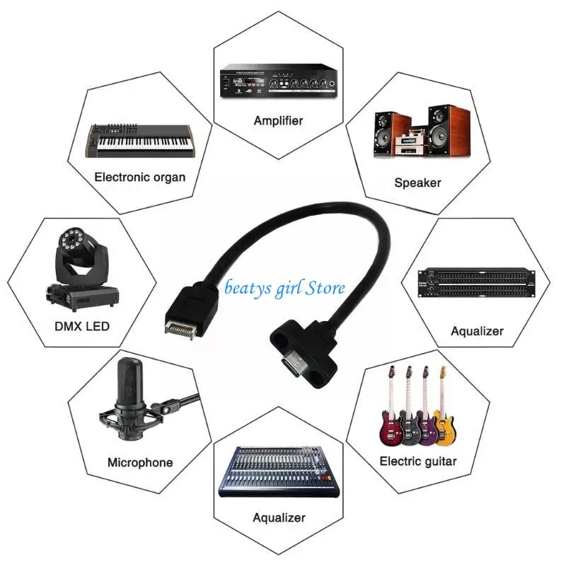C7AB USB 3.1 Front Panel Header To Type C Female Connector Extension Wire Cable With Panel Mount Screw for Phone Tablet
