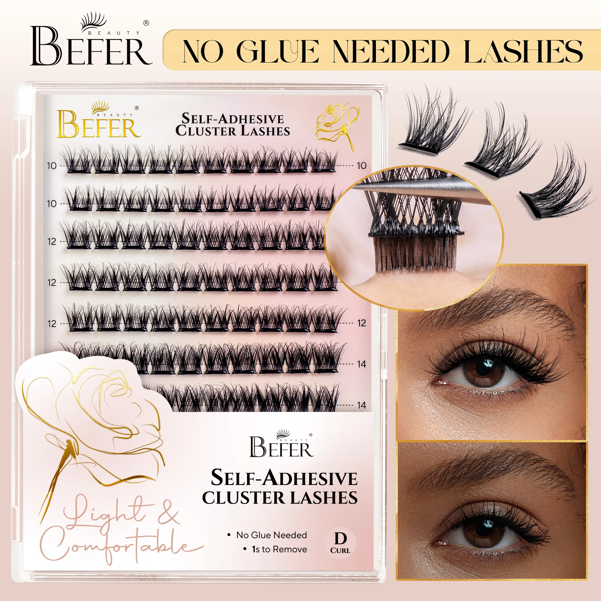 Befer مجموعات الرموش ذاتية اللصق بدون الغراء رموش مانغا 120 قطعة مجموعات جلدة ماكياج طبيعي رقيق الرموش الصناعية المورد