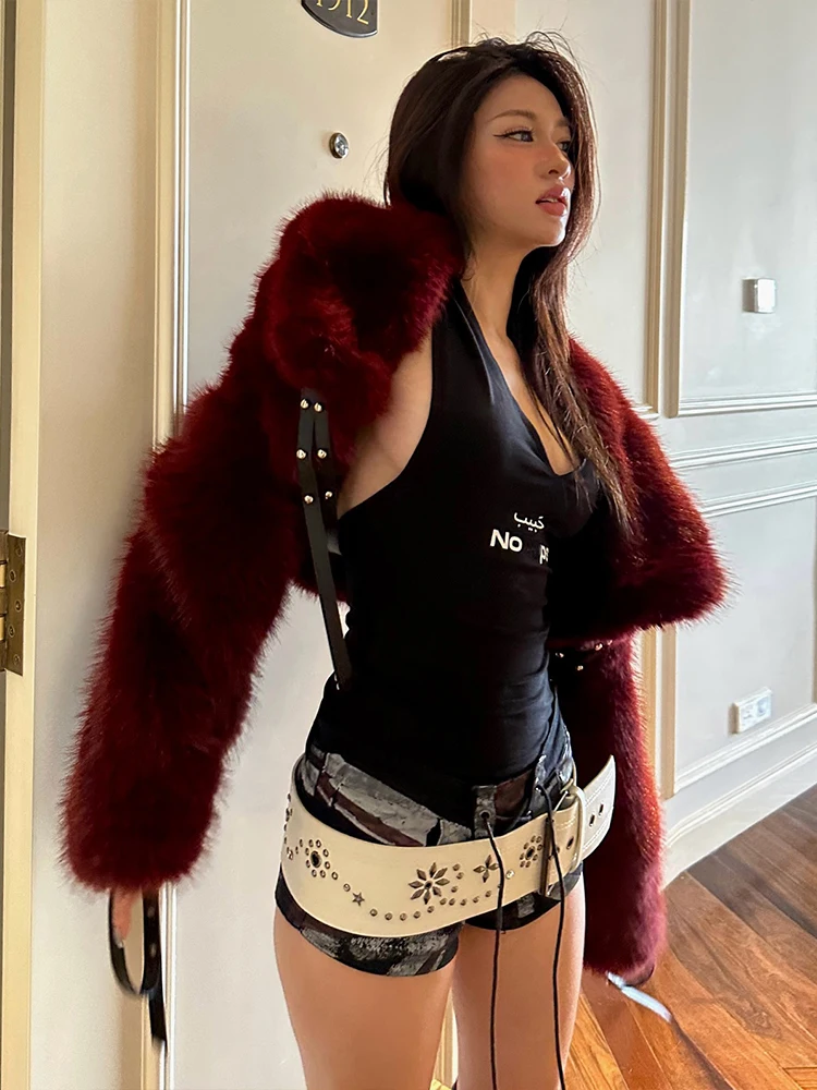 

Weird Puss Hipster Furs Crop Coat Women Luxury Warm Winter Full Sleeve Chic Wild Coquette Party Streetwear Fashion Basic Outwear