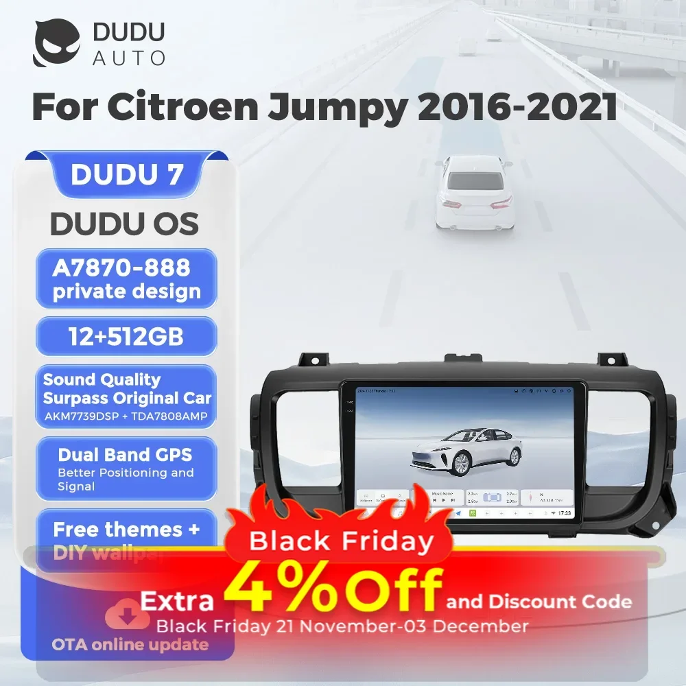 DUDUAUTO DUDU7 Android 13 Car Radio For Citroen Jumpy 3 2016-2021 Peugeot Expert 3 2016-2021 Multimedia Video Player 2DIN Stereo