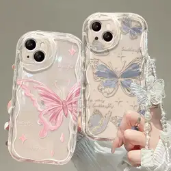 3D Butterfly Wrist Chain Phone Case for Xiaomi Redmi Note 13 Pro 5G Redmi Note13 13 Pro Plus Note 12 4G Redmi 13 13C Cute Cover