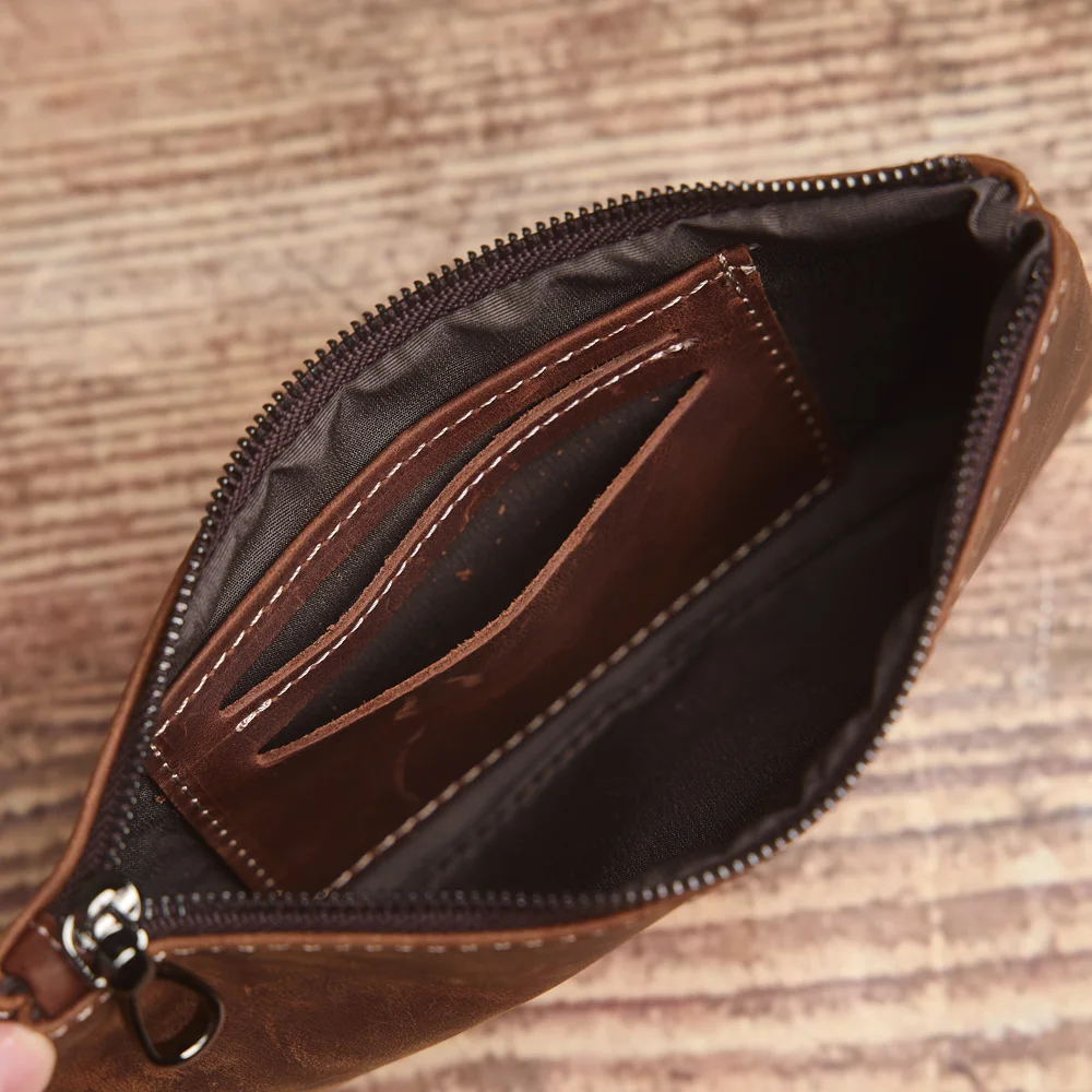 ZRCX Herren-Geldbörse aus echtem Leder mit langem Reißverschluss, erste Schicht aus Rindsleder, ultradünne Jugend-Handtaschen-Geldbörse, trendige Marke, einfache Geldbörse – Detail 19