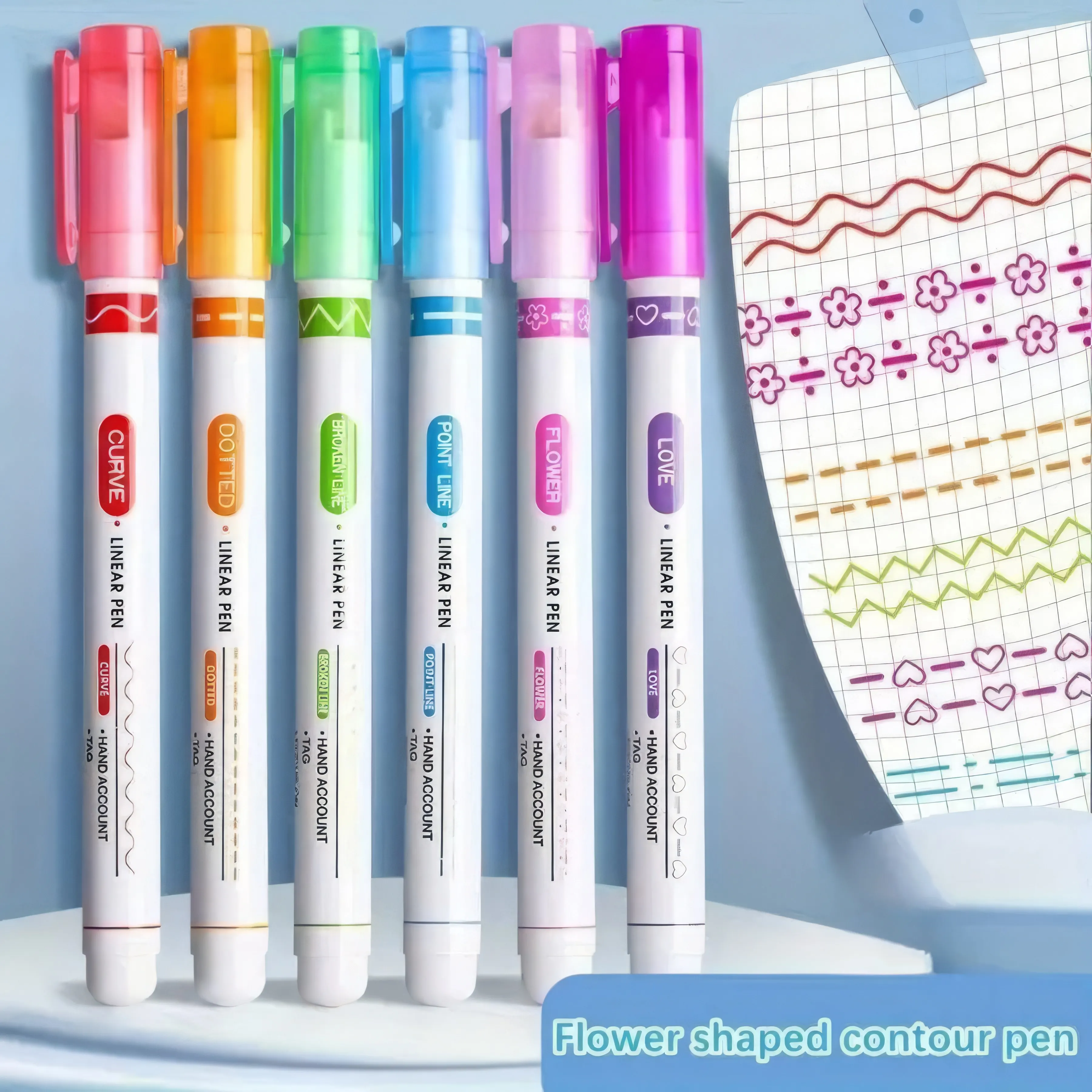 Pack Line Color Pens Set - Create Dotted, Wavy & Star Patterns for Journaling, Drawing & Crafts!