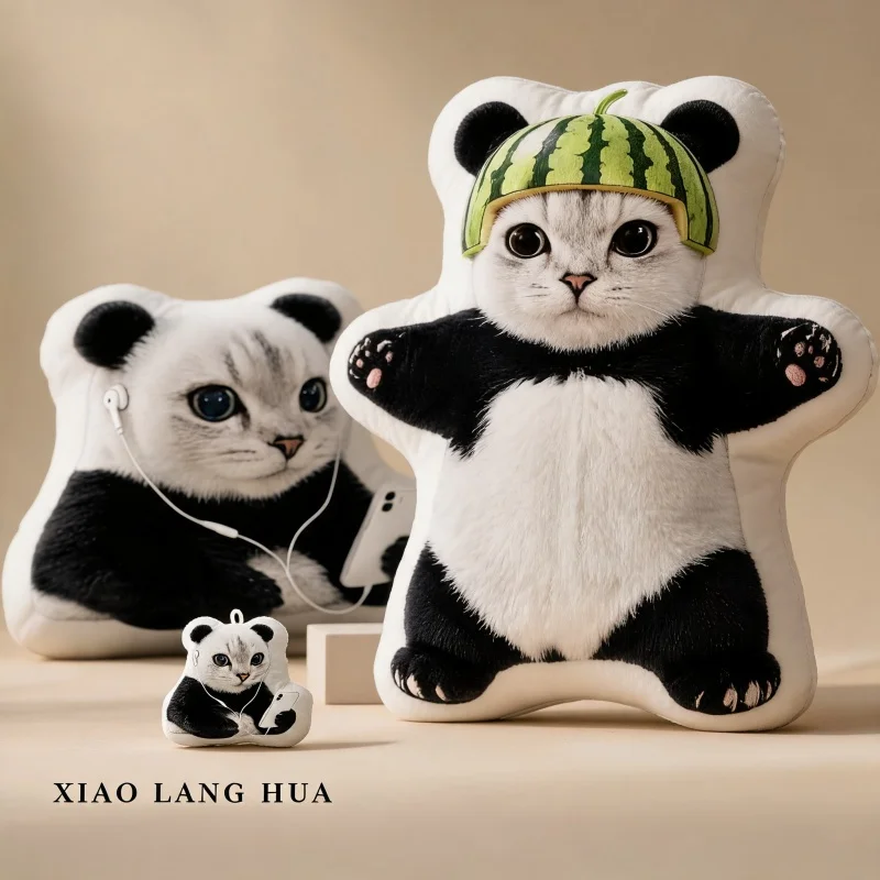 Soft Xiong Miaomiao Panda Cat Print Throw Pillow Cute Irregular Sofa Back Cushion For Bedroom Home Decor Birthday Gift For Women