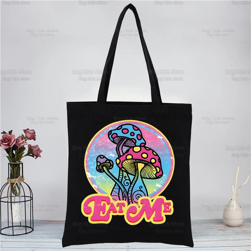 Mushroom Harajuku Shopping Kawaii Ulzzang Black Bags Canvas Tote Bag Cloth Bag Handbag Grunge Graphic Aesthetic Shoulder Bags