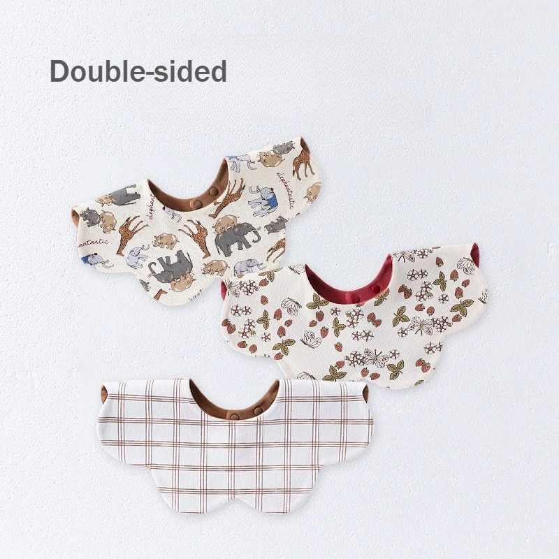 Baby Safe 100% Pure Cotton Drool Bib, Kawaii Double-sided Rotatable Petal Bib, Soft Anti-spit-up Infant Burp Cloth  Baby Feeding
