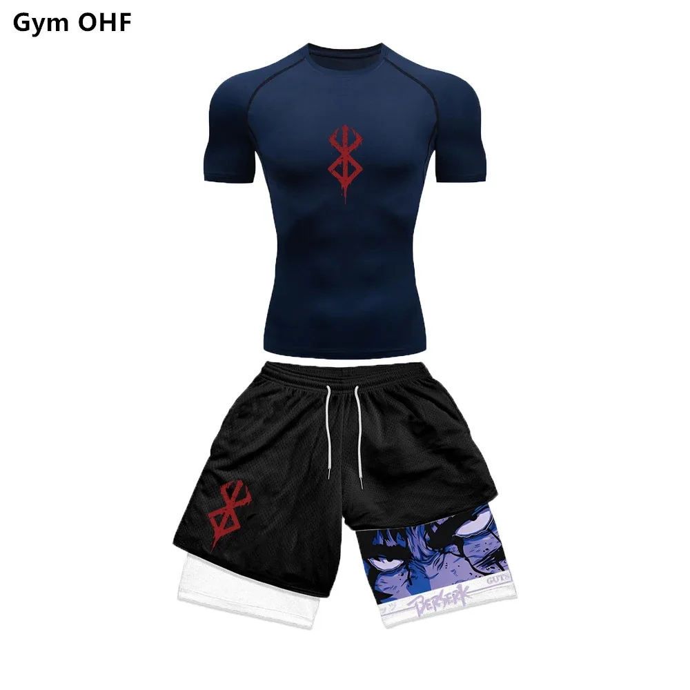 2Pcs/set Berserk Anime Sports Suit Guts Patterns Breathable Quick Drying Fitness Suit Running Training Fitness Shorts view 2