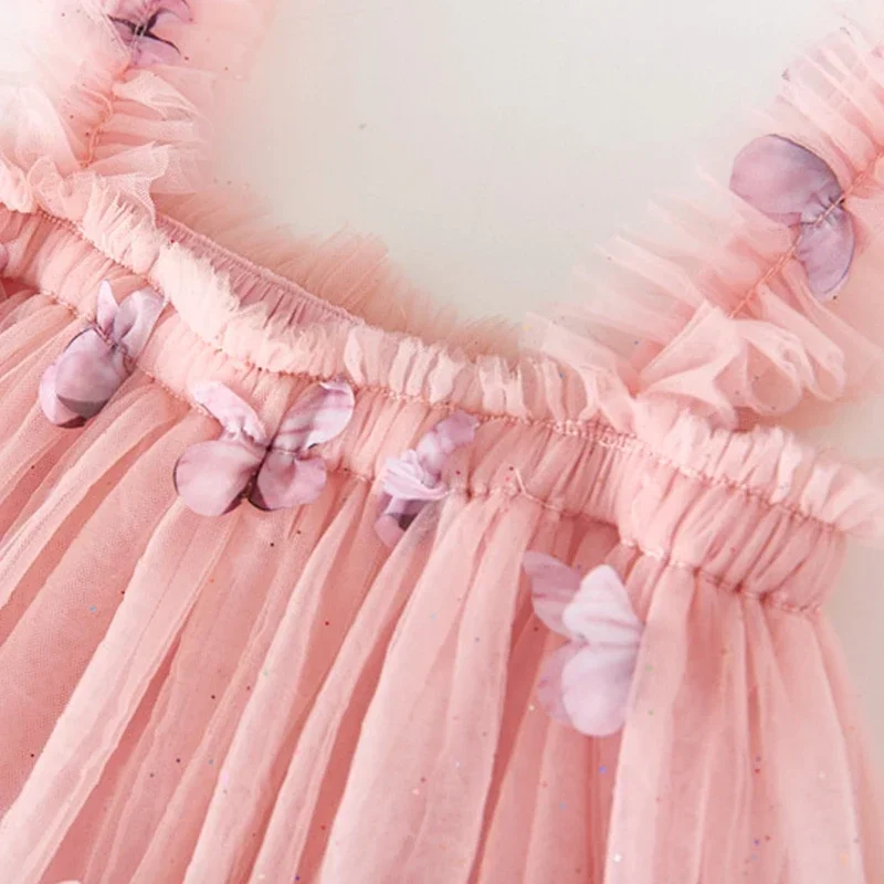 2024 New Summer Dress for Baby Girl Butterfly Tulle Tutu Princess Dress Kids Birthday Party Strap Dress for 1-5Y Toddler Clothes