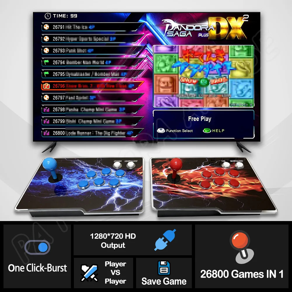 26800 Pandora Saga Dx2 box Retro game machin 2024 Video arcade 720P HD Output TV Games Suitable family play together