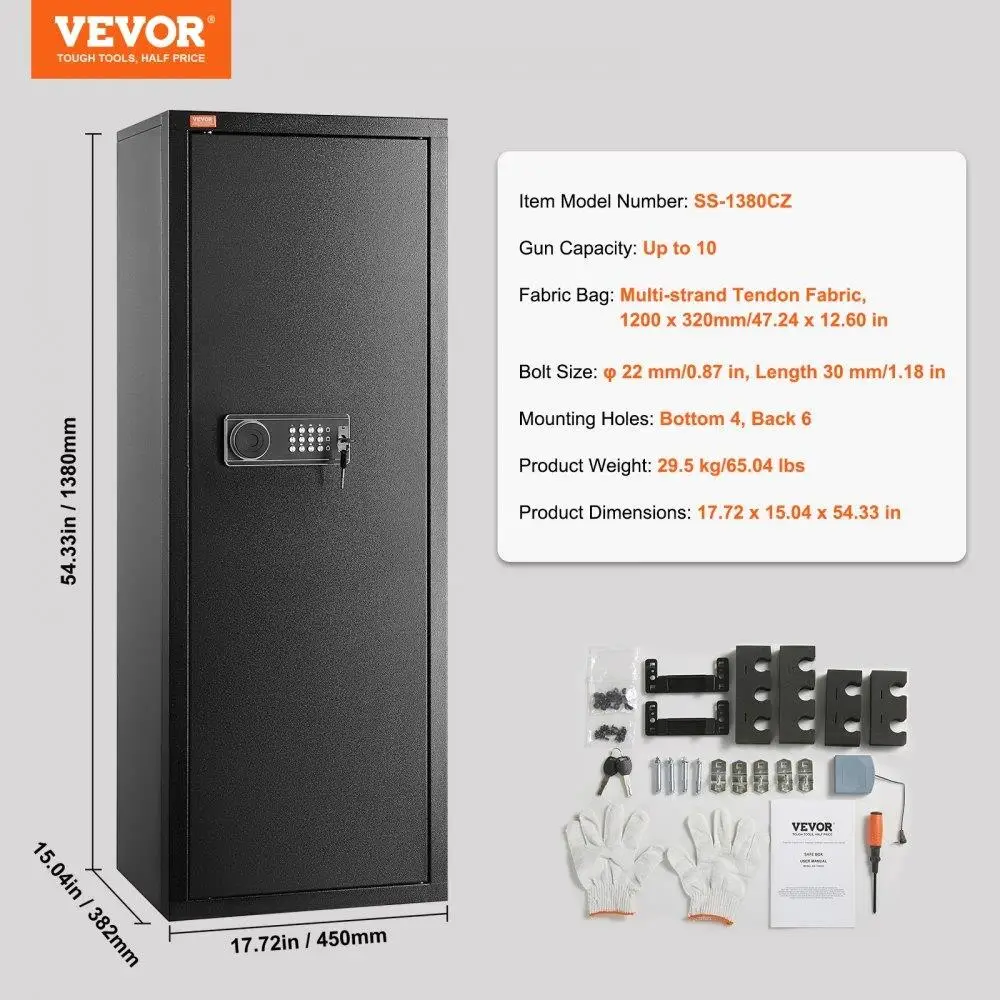 Rifle Safe com trava e teclado digital, armário de armazenamento alto de acesso rápido com prateleira removível, Rifle Safe, 8-10