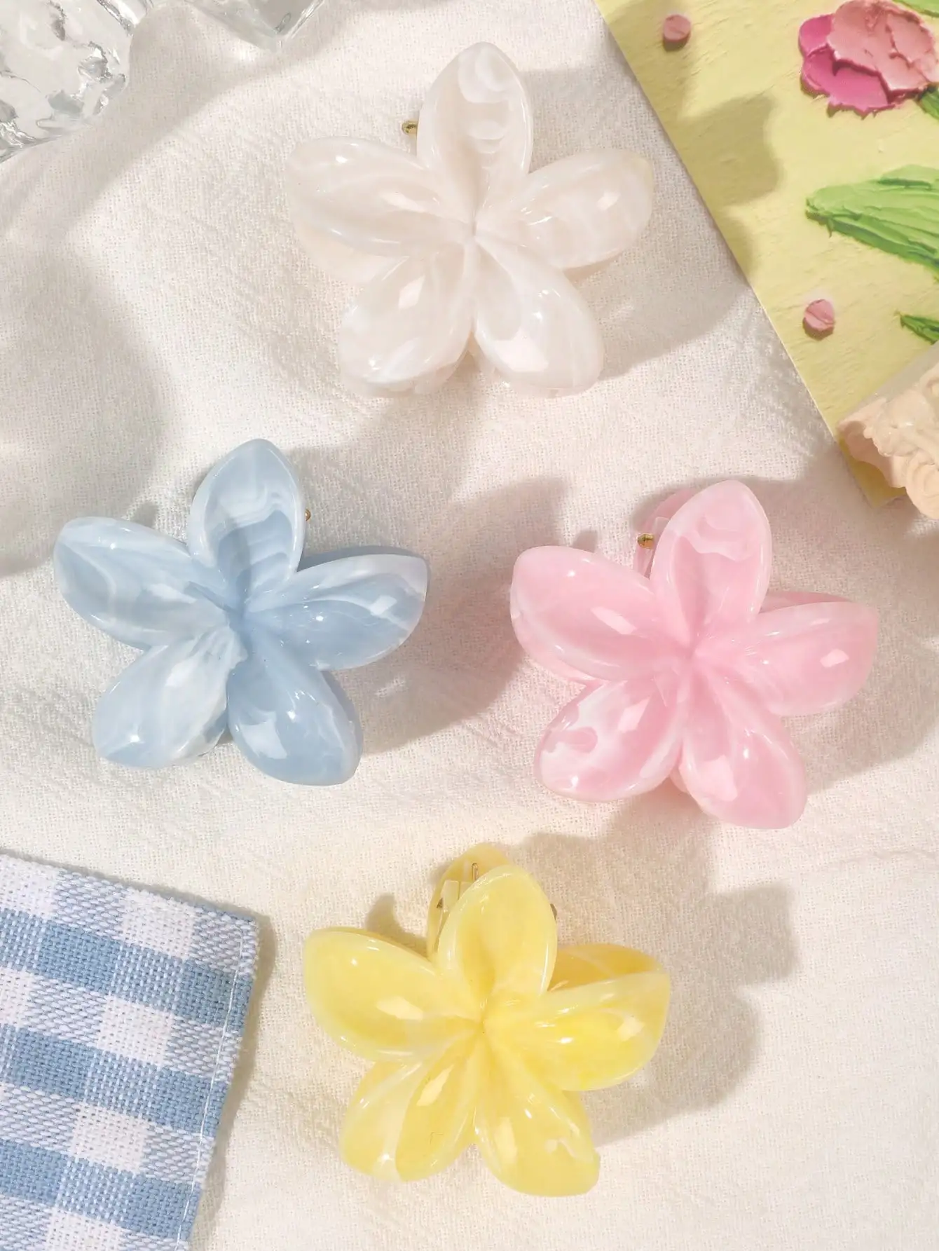 4 Buah Jepit Rambut Bentuk Bunga Multiwarna untuk Wanita dan Anak Perempuan, Anti Selip, Aksesoris Rambut Lucu dan Modis, Jepit Rambut Kecil Model Jepit Kepiting