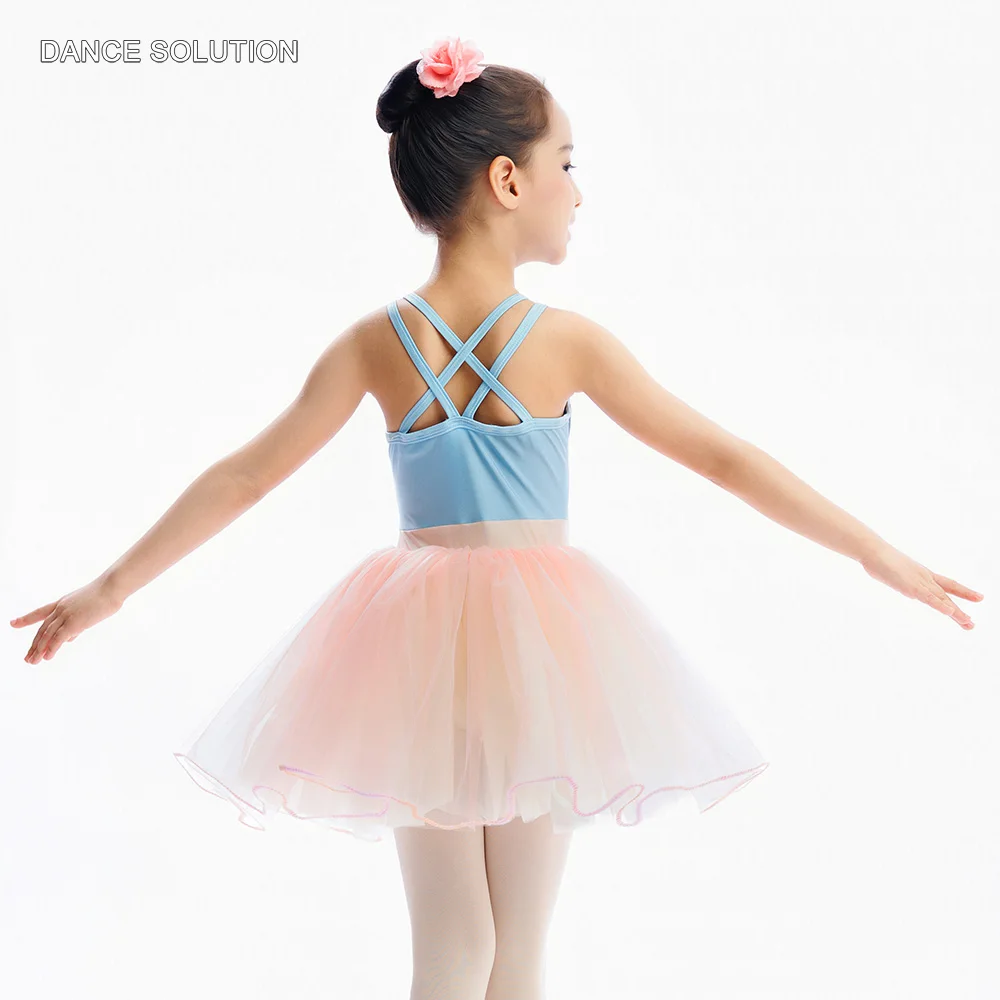 Child & Kids Ballet Performance Tutu C25020 Pale Blue Sequin Spandex Bodice with Pale Pink& Ivory Tulle Skirt