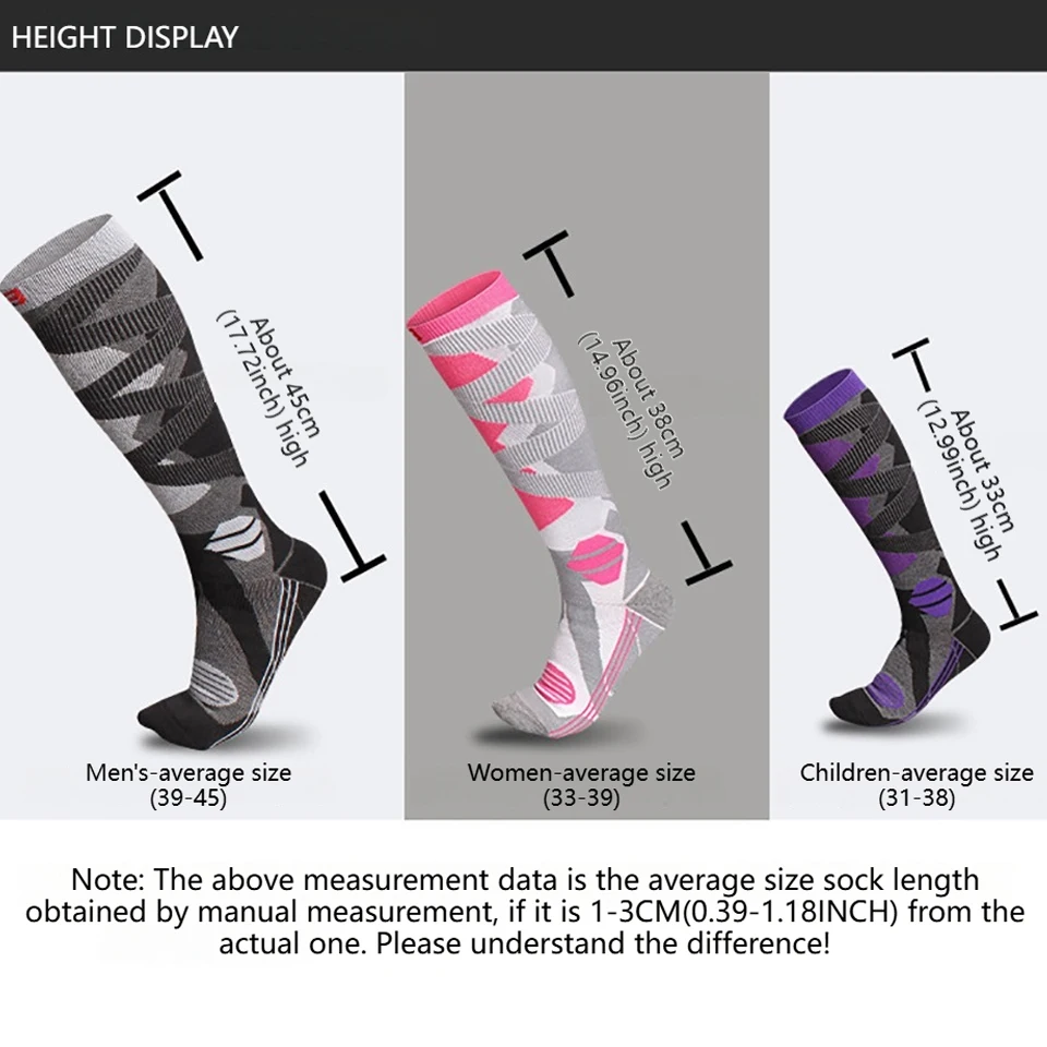 LOOGDEEL 1 Pair hermal Moisture-wicking Knee High Socks Winter Warm Ski Socks Anti-slip Thickened Compression Snowboard Socks