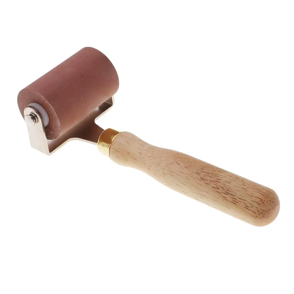 Rolo de borracha com cabo de madeira, ótimo para ferramentas de construção de fita antiderrapante, ferramentas de impressão, tinta e estampagem (2,4 polegadas, bronze)