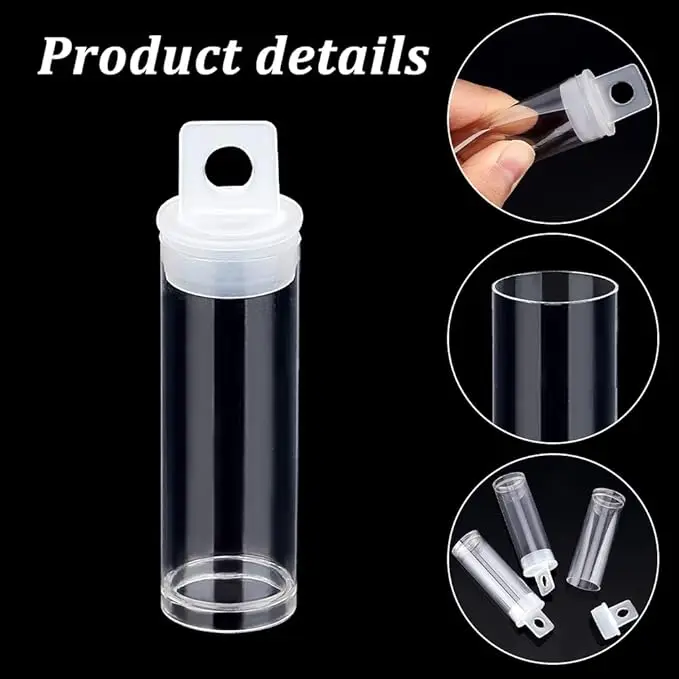 30Pack Clear Plastic Tube Bead Containers with Top hook Lid & flat Bottom, Easy to Stand and Place (Dia. 0.78