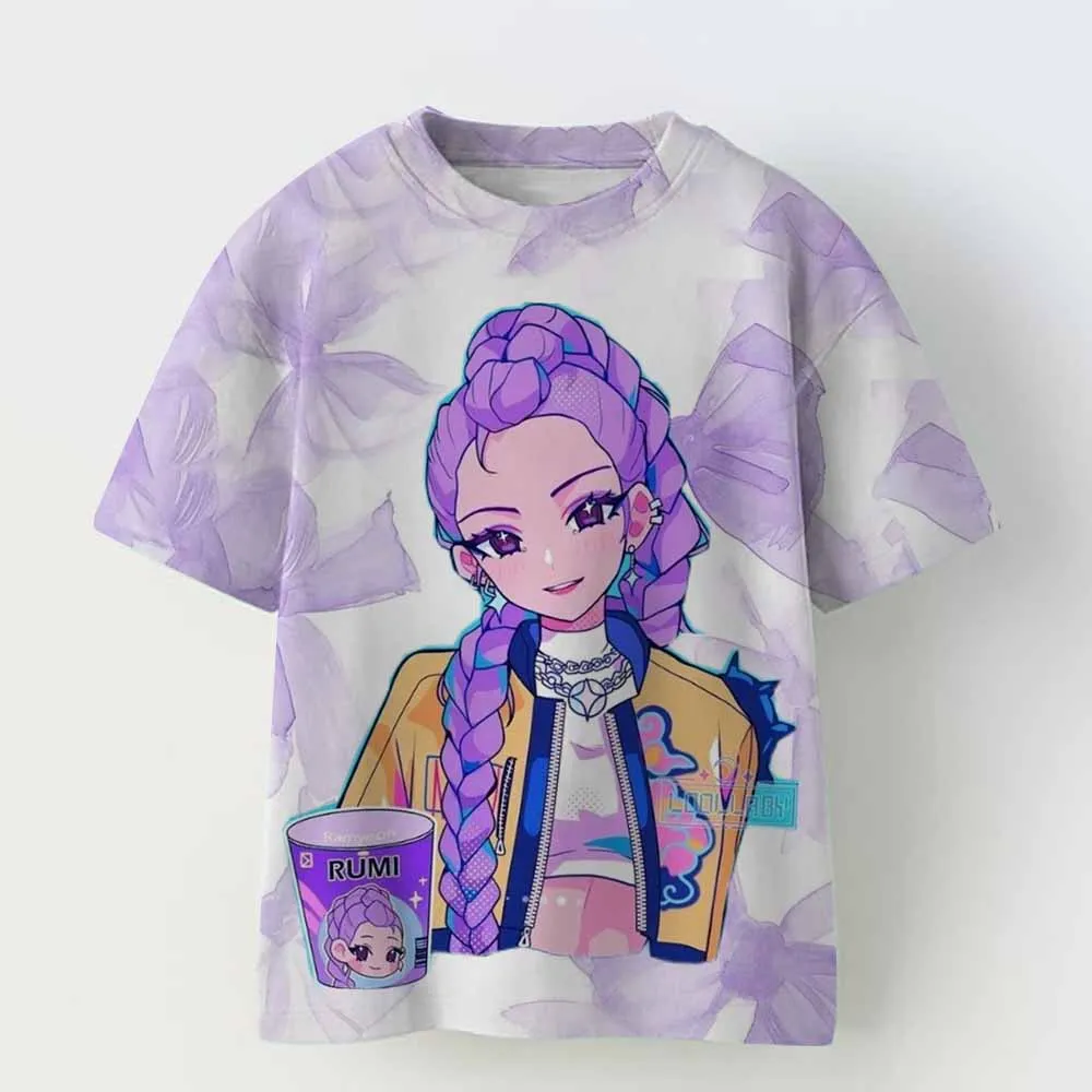 

KPop Demon Hunters Girls Boys T-Shirt Children's Clothing T-shirts Cute Cartoon Print Loose Comfortable Male Female Style Tops