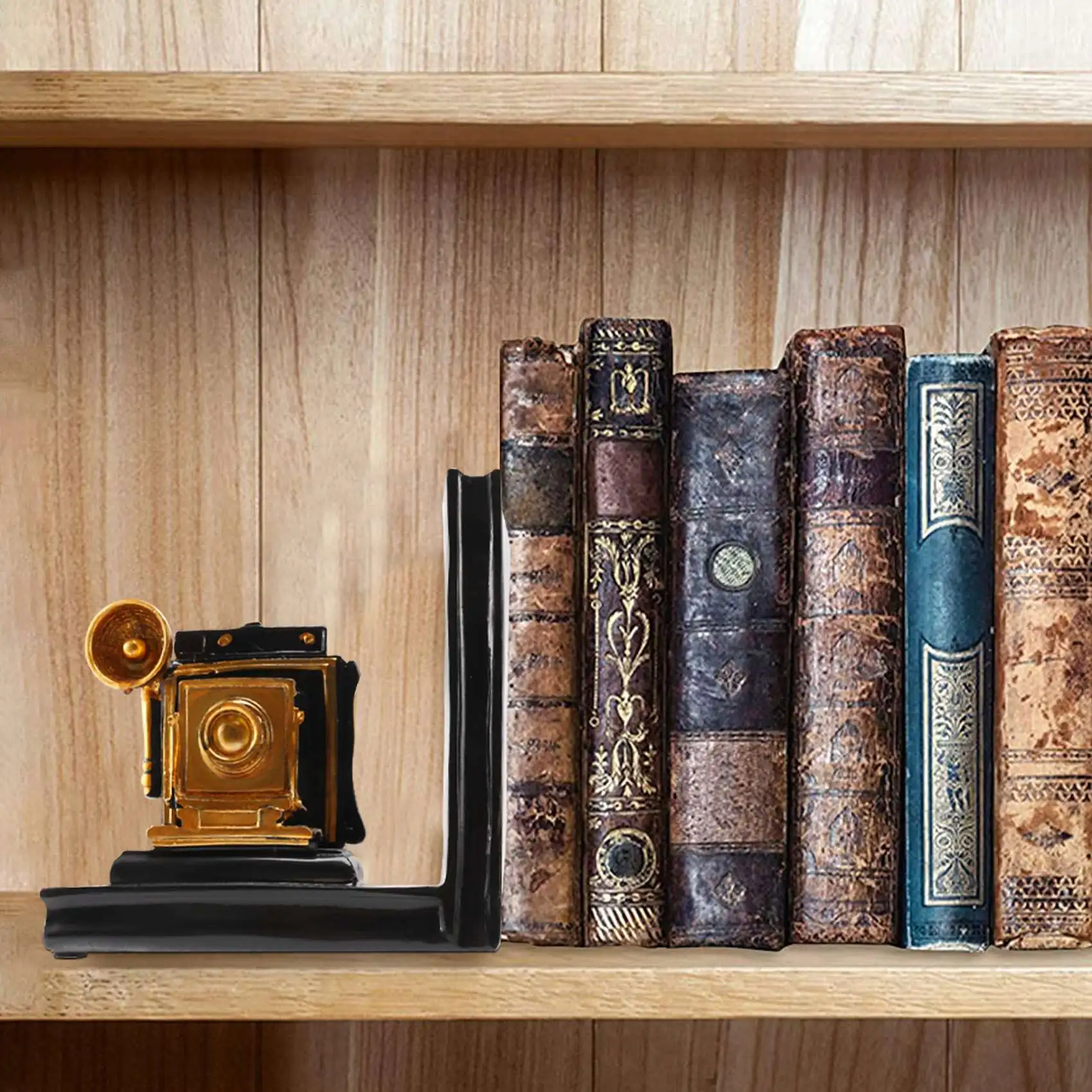 AT21-Retro Camera Bookend Movie Film Projector Black Silver Collector's Project Creative Bookcase Vintage Jewelry Study Room Stu